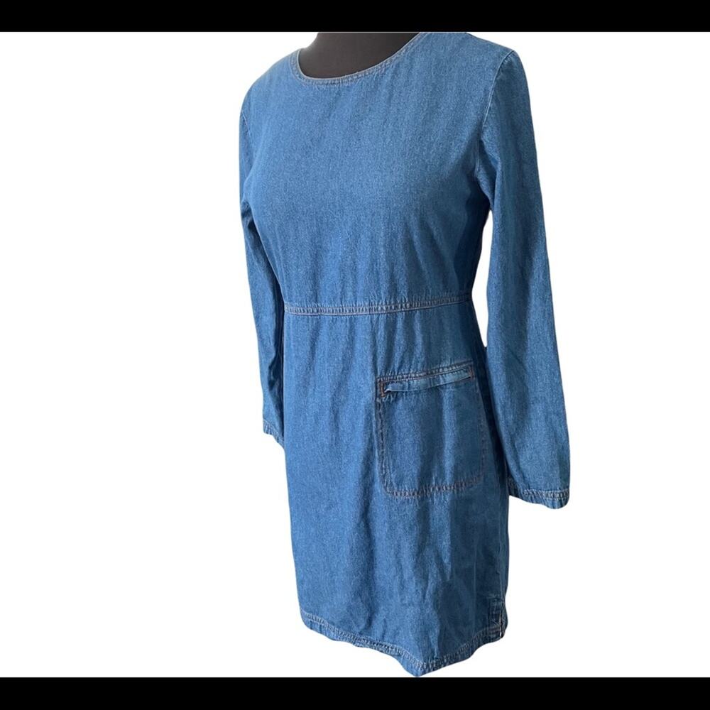 Y2K Chambray Babydoll  Shift Dress 4P Feminine Boho Empire Waist Mod Coquette